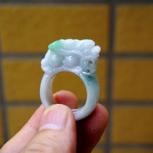 US Size 10 ,20MM Certified 100% Natural Untreated Grade A  Green Jadeite  Ring Pixiu  Gemstone 1795