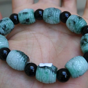 16x14mm Certified Untreated 100% Natural Grade A 翡翠 Fei cui Jadeite Jade (Fei cui 翡翠 ）Hand-Carved Flower Beads Bracelets Bangle 7574