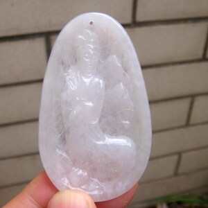 62MM Guan Yin (觀音) Icy A Grade A 100% Natural Jadeite   Carved Pendant/necklace   Gemstones Jewelry w certificate 9265