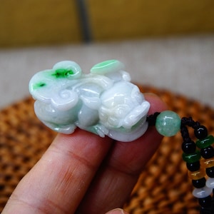 37MM Certified Natural Untreated Grade A Green Icy Jadeite Chinese Pixiu Pendant / necklace  Gemstone 0339