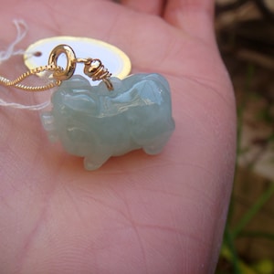 24mm  Icy Jadeite 100% Natural Grade A Carved 3D Small Pig Boar  Pendant In 14K Gold Filled Bail Setting w Cerificate 6731