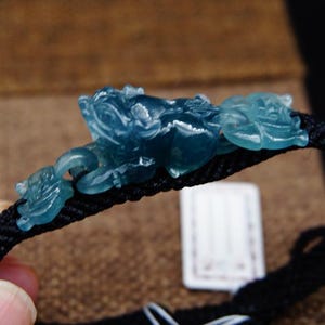 Certified Natural Grade A blue water Jadeite Icy Translucent Green Blue Handmade Carved Pixiu  Link Bracelet 7“ Gemstone 655