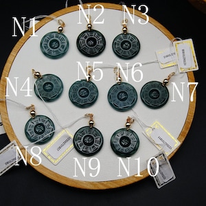 22mm Certified 100% Natural Grade A Green Blue  Icy Jadeite Dainty Eight Diagrams (Ba Gua) 14K Gold Filled Bail  Pendant