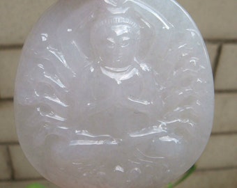 50mm Icy Jadeite  Certified Untreated Grade A Jadeite Thousand-Hand Kwan-yin Pendant  Gemstone77