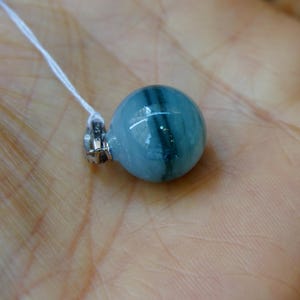 14.7mm Certified Grade A Green Float Blue Flowers White Icy Jadeite Bead Sterling Silver Bail Pendant  861