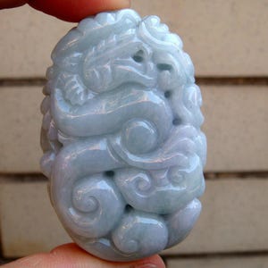 60mm Jadeite  Pendant Certified Natural Untreated Grade A Exquisite Carved Dragon Ruyi Gemstone 2969