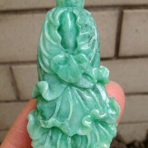 58mm Green Jadeite Pendant  Certified 100% Natural Untreated Grade A Handmade Carved Ruyi Cabbage Gemstone 6451