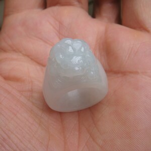 US 4.5 .15.4MM Ring OR Pendant Icy White Type A Grade A Natural Jadeite  Carved Pixiu Gemstones Jewelry