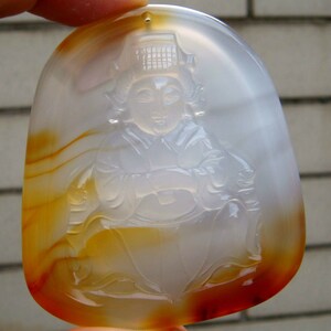 60mm Rare Nice Certified Transparent Yellow Agate Handmade Carved  Goddess Matsu Pendant Necklace