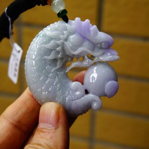 sold out  Certified Grade A Natural Lavender Jade jadeite  Fei cui 翡翠 Handmade Carved Dragon Pendant Gemstones Jewelry 天然翡翠翠檽种紫罗兰龍吊坠 2139