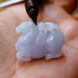 31MM Certified 100% Natural Untreated Grade A Green  Icy Jadeite Handmade Carved Horse Monkey Pendant  Gemstone 973