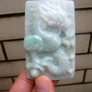 76mm Chinese Dragon  100% Natural Grade A Jadeite  Hand-Carved Pendant/necklace  Gemstones Jewelry Certificate 6382