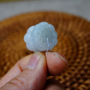19MM Certified 100% Natural Untreated Grade A Icy Grenn Jadeite Handmade Carved  double-faced lotus flower Bead Pendant   Gemstone 8109