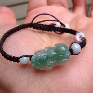 20mm Pixiu Jadeite Bracelet w Light green Natural Grade A Jadeite Handmade Carved Gemstone, Jewelry  certificate 911