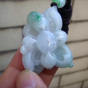 42mm Green ype A Grade A 100% Natural Jadeite  Carved Lotus Seed Pod Pendant  Gemstones Jewelry certificate 536