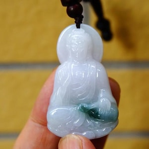 45MM Certified 100% Natural Untreated Grade A Green  Icy Jadeite Buddha Pendant Necklace Gemstone 456