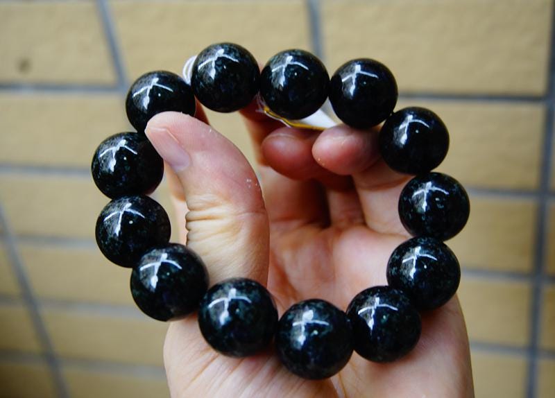 Certified Grade A Black Omphacite Jadeite Jade Large Round Beads