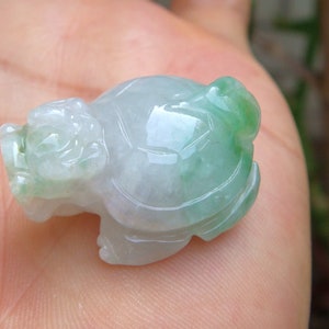 26mm Jadeite  Pendant 100% Natural Untreated Grade A  Handmade Carved 3D Longevity Dragon Turtle长寿龍龟Gemstone Cerificate 9047
