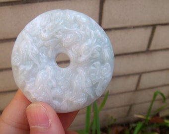 55mm Jadeite  Pendant / Necklace Certified Untreated Grade A jadeite jade 9 Dragon Circle Donut  Gemstone 3621