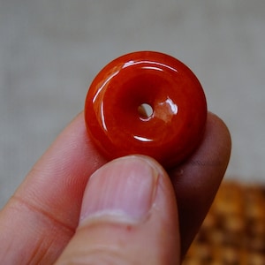 21mm Orange Red Type A Grade A Natura jadeite (heat treated) Carved Donut Pendant/necklace Gemstones Jewelry