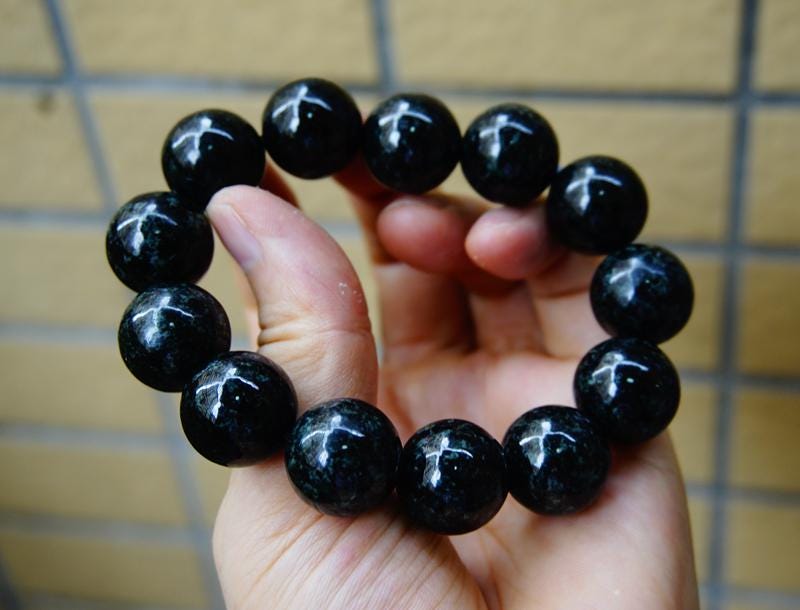 ラウンド用品・アクセサリー GEMMOVE BLACK JADE BRACELET Certified Grade A Black Omphacite Jadeite Jade Large Round Beads