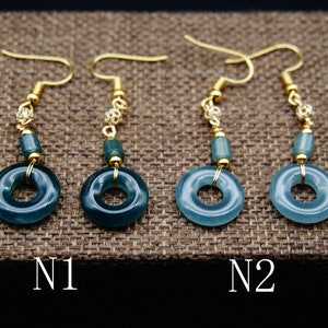 認定グレード A ジェダイト半透明氷ハンドメイド彫刻ドーナツリングイヤリング 14K ゴールドメッキジェダイト付き 02/06
