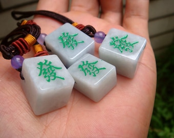 21mm ONE Piece Green Grade A Natural Jadeite  Carved  Make a fortune Word Package Car hand Pendant  Gemstones Jewelry