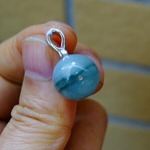 14.9mm Certified Natural Grade A Green Float Blue Flowers White Icy Jadeite  Bead Sterling Silver Bail Pendant天然冰种飘蓝花绿路路通珠子嵌纯银扣子吊坠1862