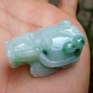 33mm Jadeite  Pendant 100% Natural Untreated Grade A  Handmade Carved Longevity Dragon Turtle Gemstone Cerificate 9059