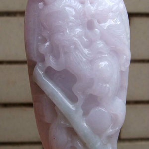 60mm Jadeite  Certified 100% Natural Untreated Grade A Lavender Carved God Longevity Bat Fish Pendant