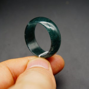 US Size 13 3/4 ,23MM Certified 100% Natural Untreated Grade A  Icy Blue Green Jadeite Handmade Carved Ring Pendant Gemstone 406
