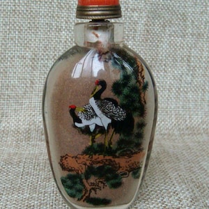 80mm Exquisite Chinese Glass Inside Painting Handmade red-crowned crane Snuff bottle