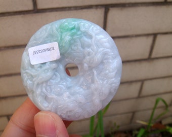 46mm Jadeite  Pendant / Necklace Certified Untreated Natural Untreated Grade A   9 Dragon Circle Donut Gemstone 3547