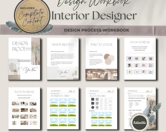 Interior Design Process Workbook & Moodboard Templates | Fully Written Content | Editable Canva Designer Forms | 44 Pages | Commercial Use