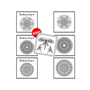 Printable Digital-Color Your Card Collection: Thinking Of You Mandala Art Cards Set of 7