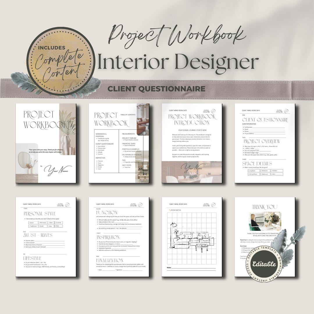 Interior Design Client Questionnaire Workbook, Fully Written Content ...
