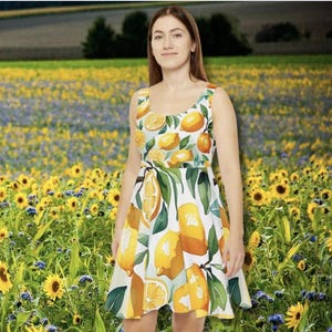 Lemon Print Women&#39;s Summer Dress or Skirt, Beachwear, Casual Outfit, Vacation Style, Fresh Lemons, Cheerful Vibes