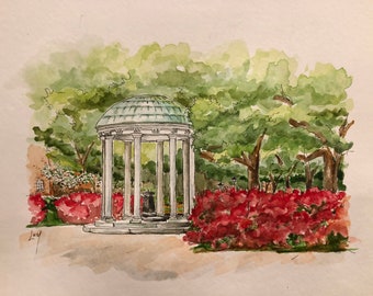 Chapel Hill UNC Old Well - print of original watercolor and pen & ink painting