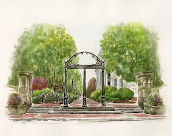 UGa Arch - Print of original watercolor painting in either 8x10 or 11x14