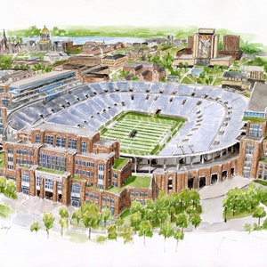 Notre Dame Football Stadium - print of original watercolor - Home of the Fighting Irish