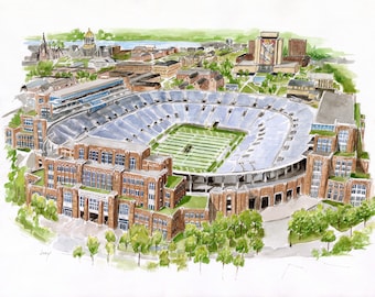 Notre Dame Football Stadium Print of Original Watercolor Home
