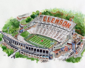 Clemson Football Stadium (Death Valley) - Print of original watercolor 8x10 or 11x14