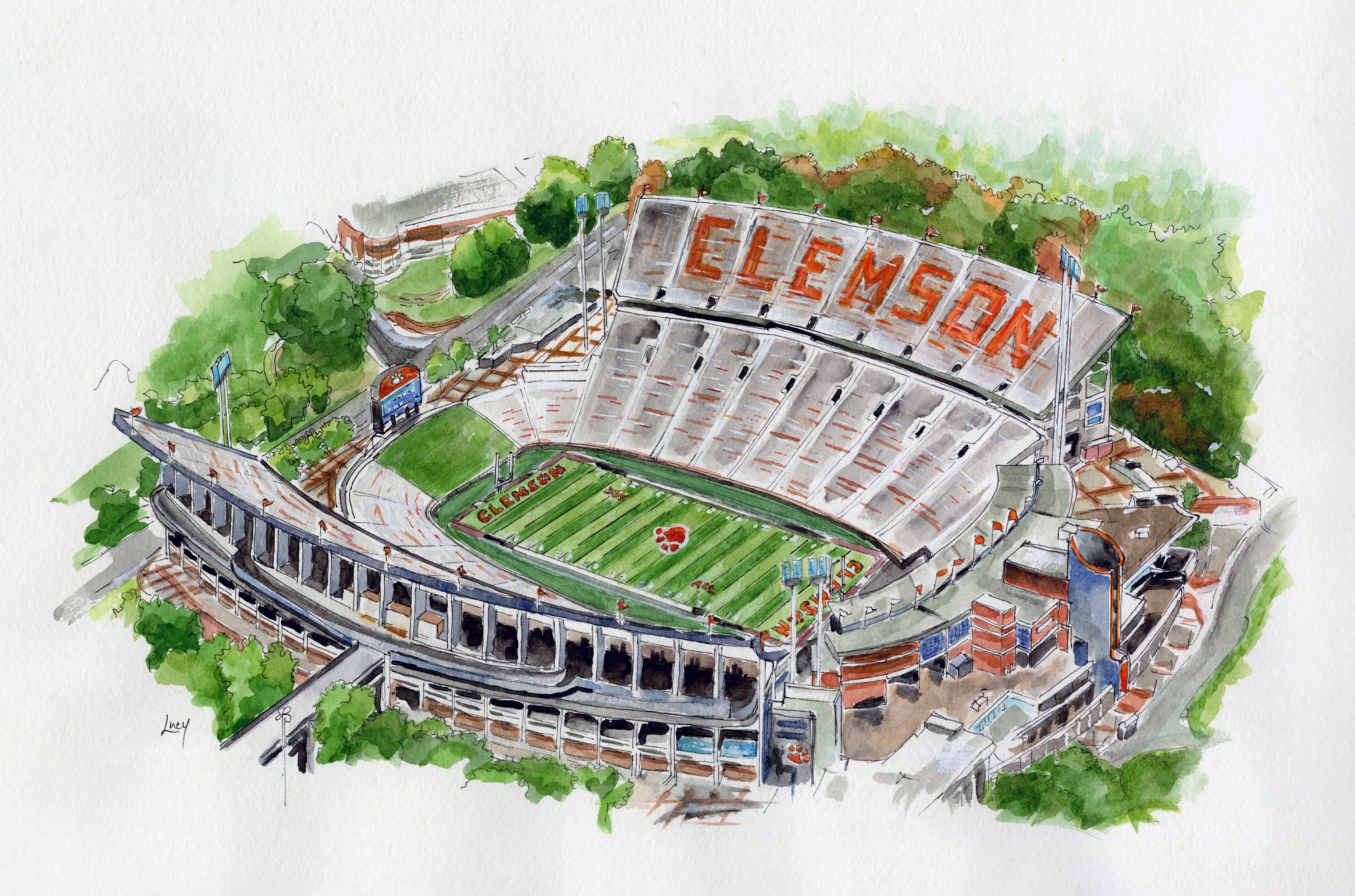 Clemson Football Stadium death Valley Print of Original Watercolor