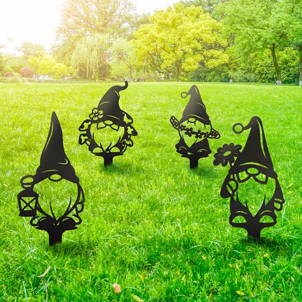 Gnome Metal Garden Stakes Etsy