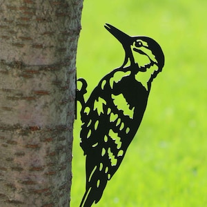 Woodpecker Tree Stake Metal Fence Topper Metal Bird Garden art Metal bird With Stake Bird Lovers Gift Christmas gift Metal Tree Art