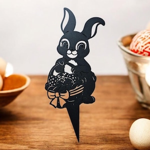 Easter rabbit Bunny with easter basket garden stake Garden Metal Rabbit Yard Art Metal Garden Art Hare Metal Garden Art