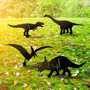 Dinosaurs Metal Garden Stakes Metal T Rex Garden Sign Set of 4 Dinosaurs Yard Art Jurassic Park Custom Garden Sign Garden Decoration