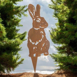 Corten rabbit garden stake Garden Metal Rabbit Yard Art Metal Garden Art Hare Metal Garden Art Corten art