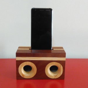 Wood speaker holder credle rest Pine speaker Smartphone speaker Unique Gift for Men Cordless Wood Speaker for Cell image 1