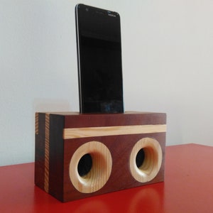 Wood speaker holder credle rest Pine speaker Smartphone speaker Unique Gift for Men Cordless Wood Speaker for Cell image 2